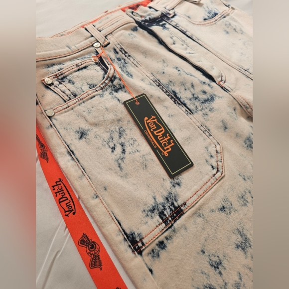 VON DUTCH PARIS Luke Denim Pants Men Pink Wash Distressed Streetwear Jeans Acid - Picture 4 of 9